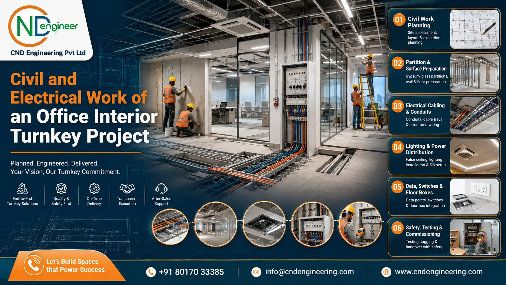 Civil and electrical work of an office interior turnkey project by CND Engineering Pvt Ltd