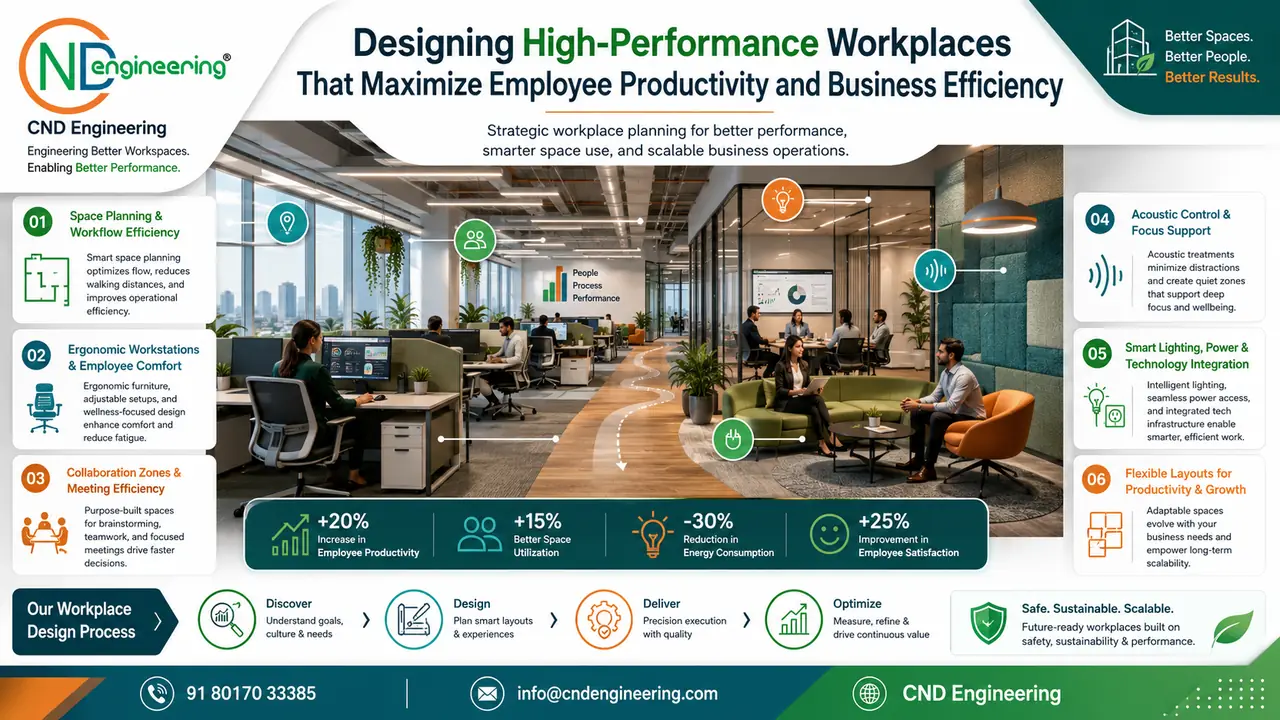 Designing high-performance workplaces that maximize employee productivity and business efficiency by CND Engineering