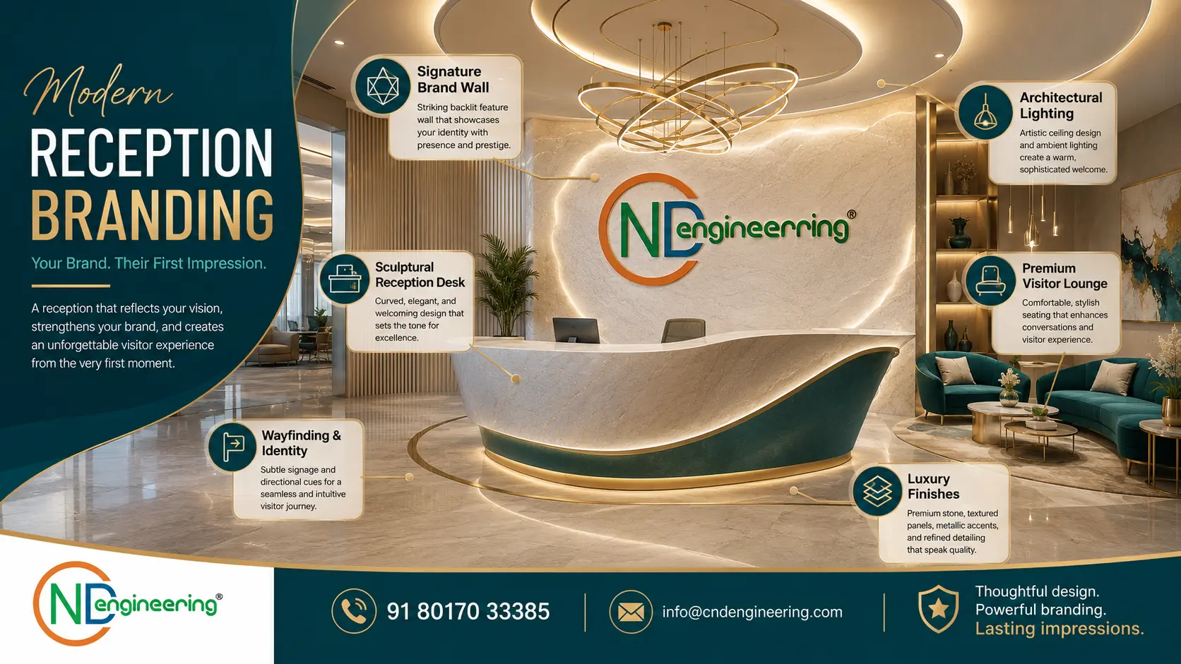 Creating powerful first impressions through professional office reception design by CND Engineering