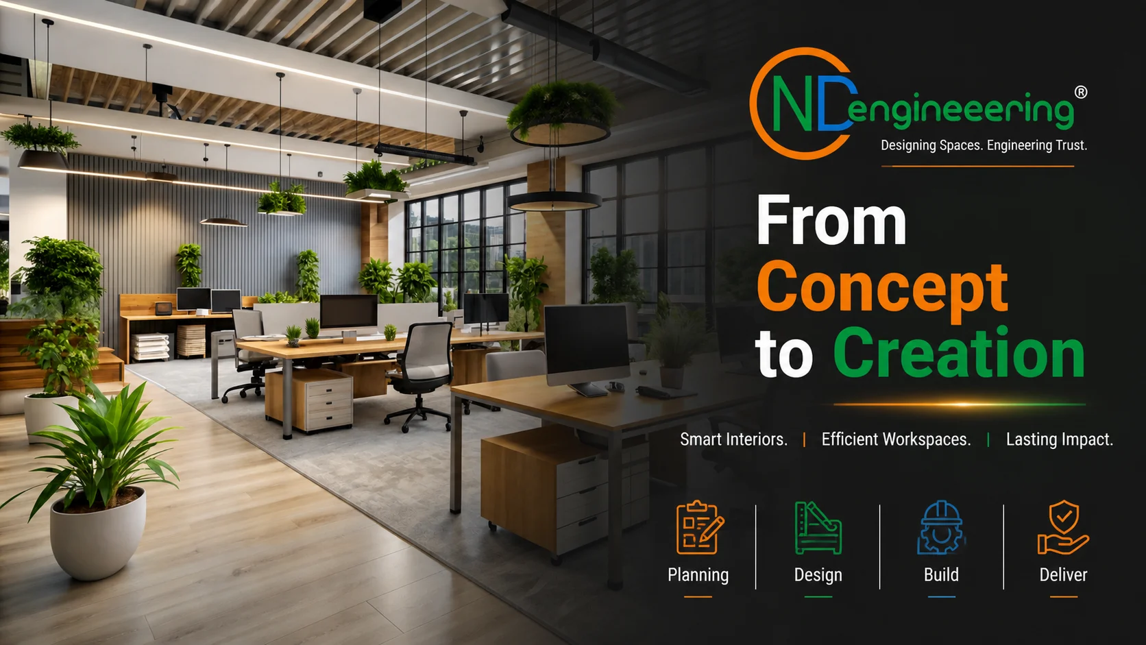 Office workspace planning infographic showing zoning, movement and execution steps by CND Engineering Pvt Ltd in Kolkata