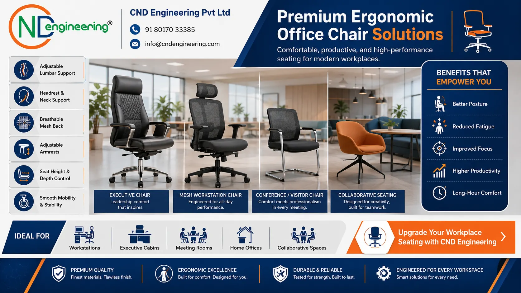 Premium ergonomic office chair solutions for productive workplaces by CND Engineering