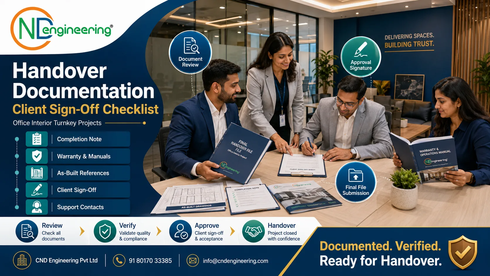 Office interior handover documentation and client sign-off checklist
