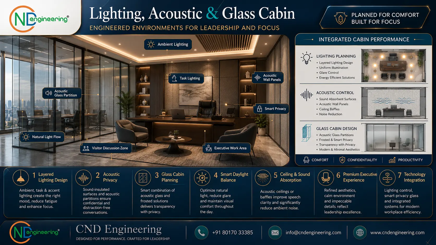 Lighting, acoustic and glass cabin placeholder