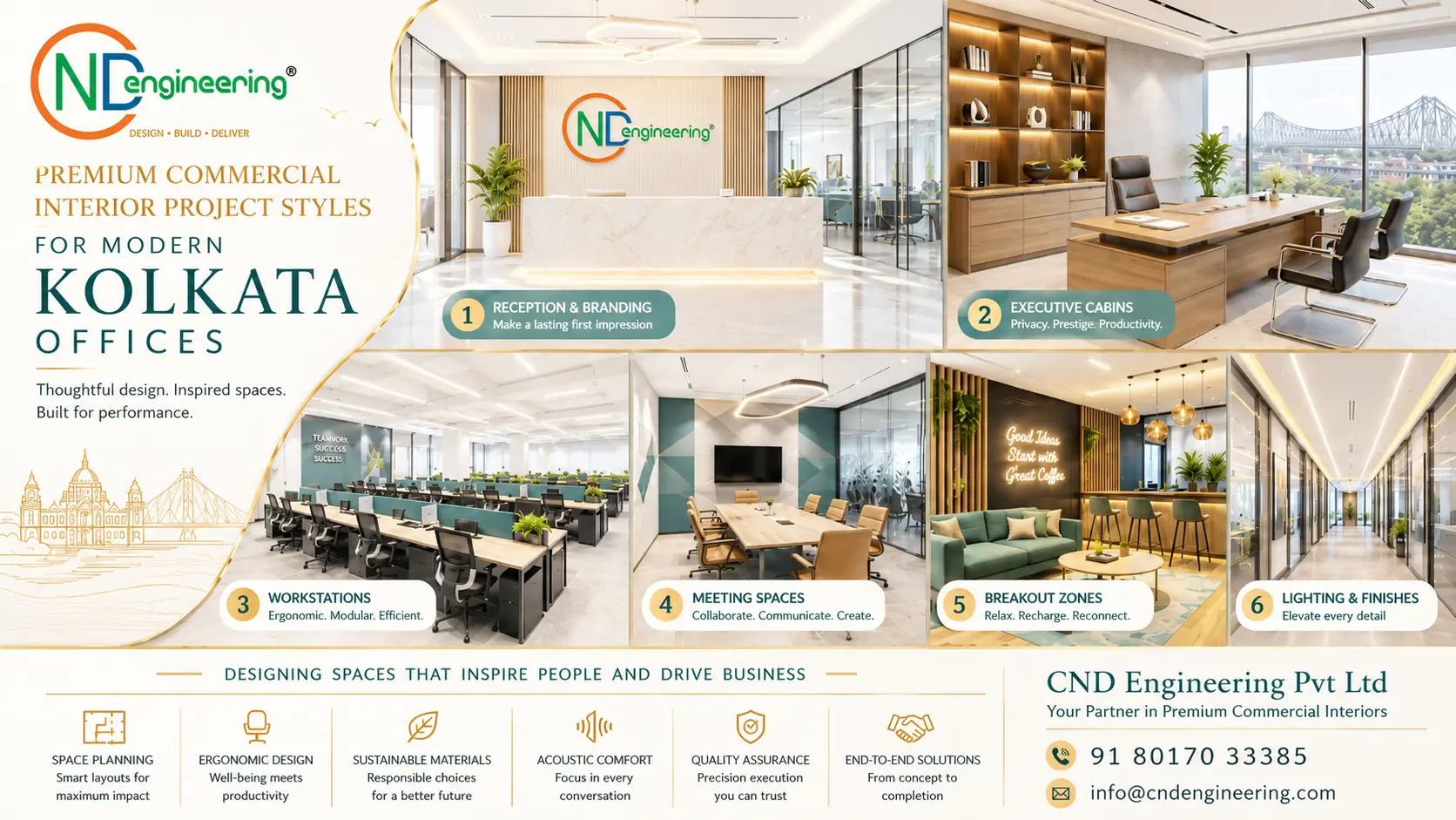Premium commercial interior project styles for modern Kolkata offices by CND Engineering Pvt Ltd
